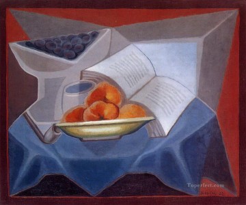 Juan Gris Painting - fruit and book Juan Gris